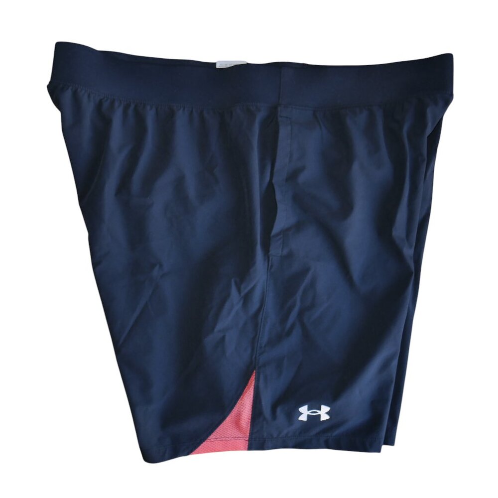 Under Armour Speedpocket 9" Shorts Men's Size 2XL Brief Lined Black/Coral EUC